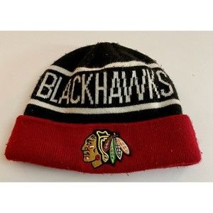 Chicago Blackhawks NHL Hockey Kids Winter Knit Beanie Hat Cap Black Red
